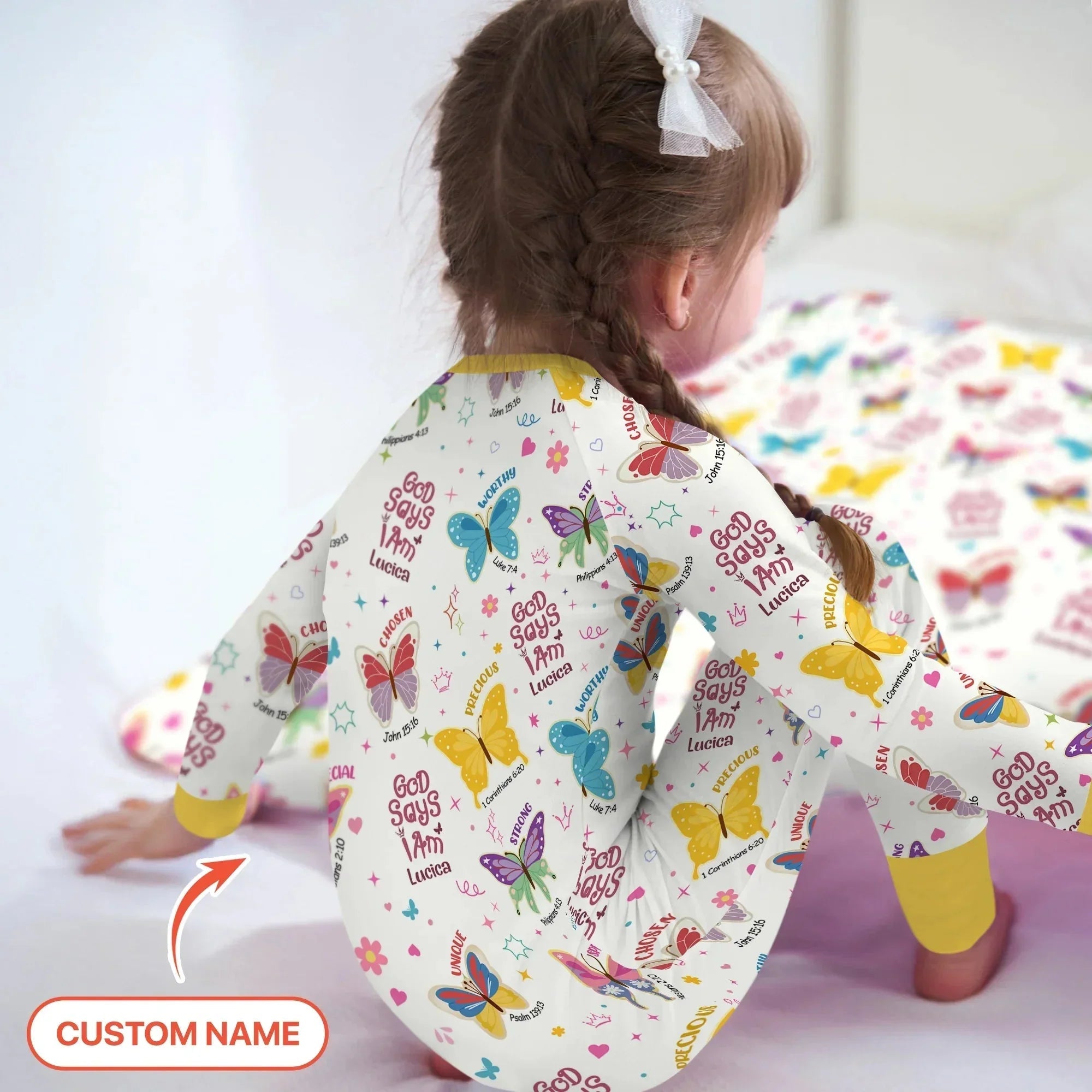 God Says I Am Custom Name Girl Bamboo Two Piece Long Sleeve Pajama Set