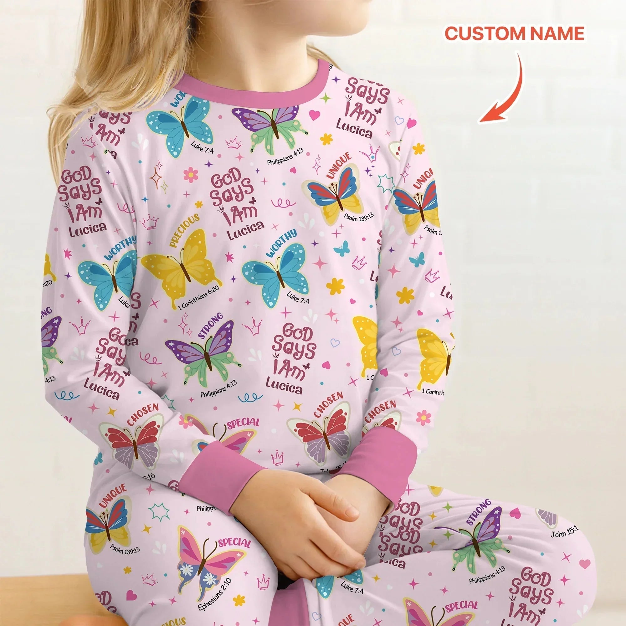 God Says I Am Custom Name Girl Bamboo Two Piece Long Sleeve Pajama Set