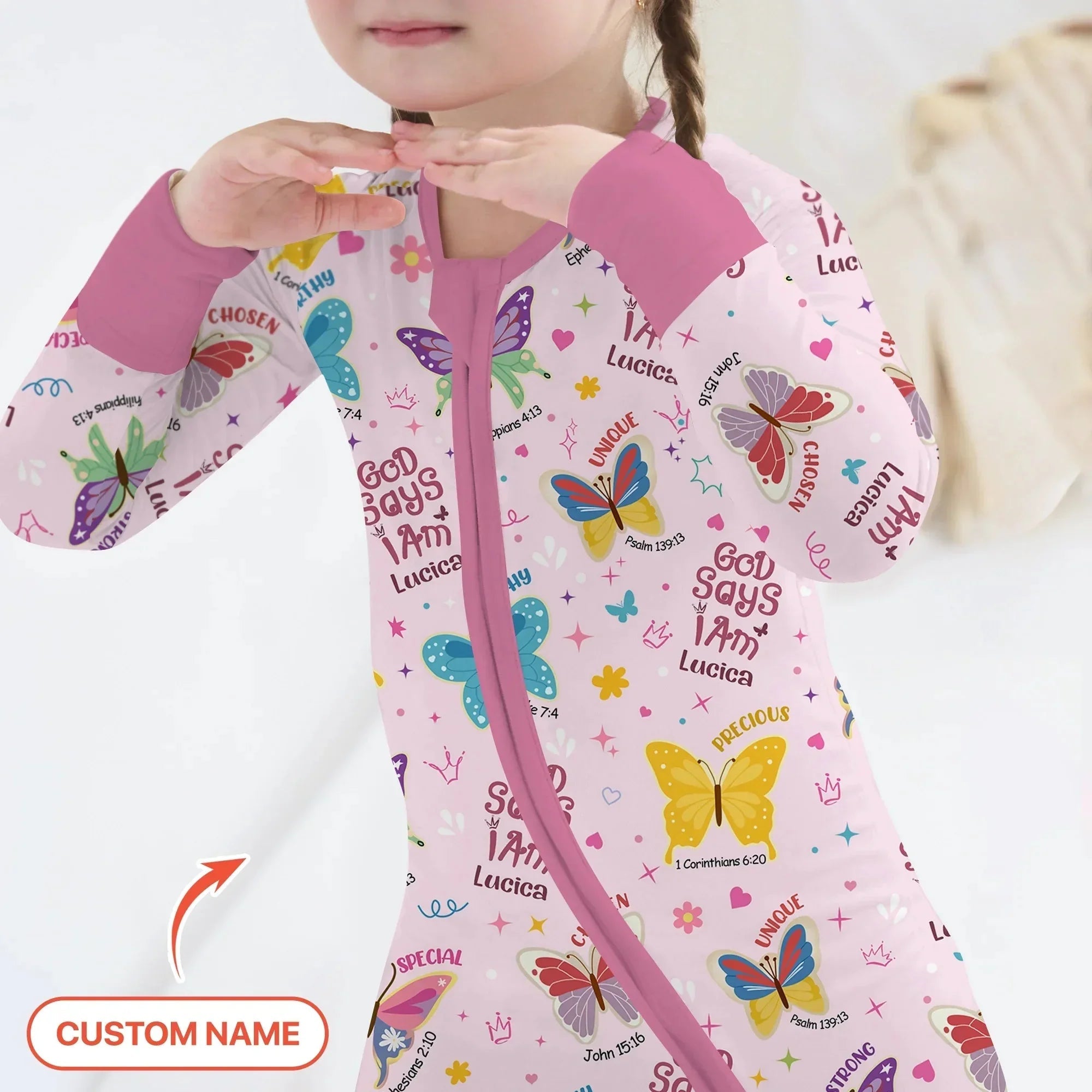 God Says I Am Custom Name Girl Bamboo Two Piece Long Sleeve Pajama Set