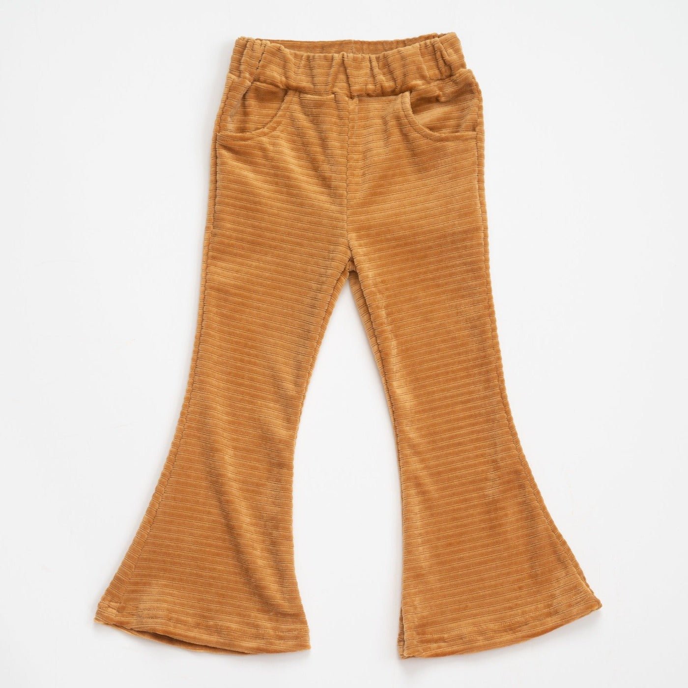 Golden Brown Velour Corduroy Bell Bottoms For Babies, Toddler And Girls