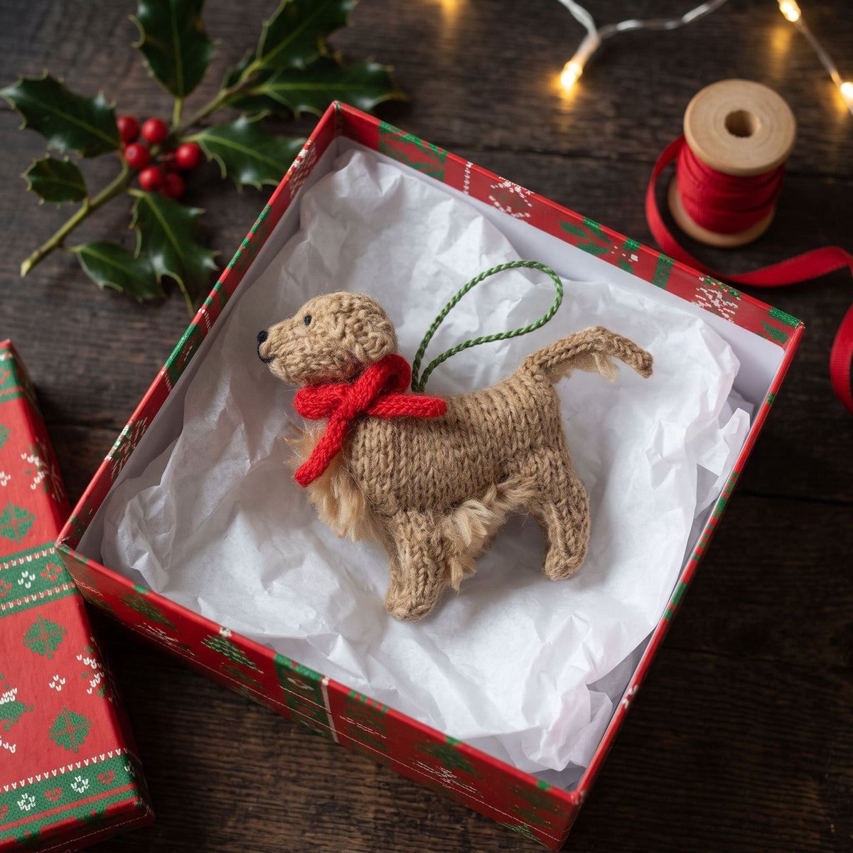 Hand Knit Golden Retriever Christmas Ornament