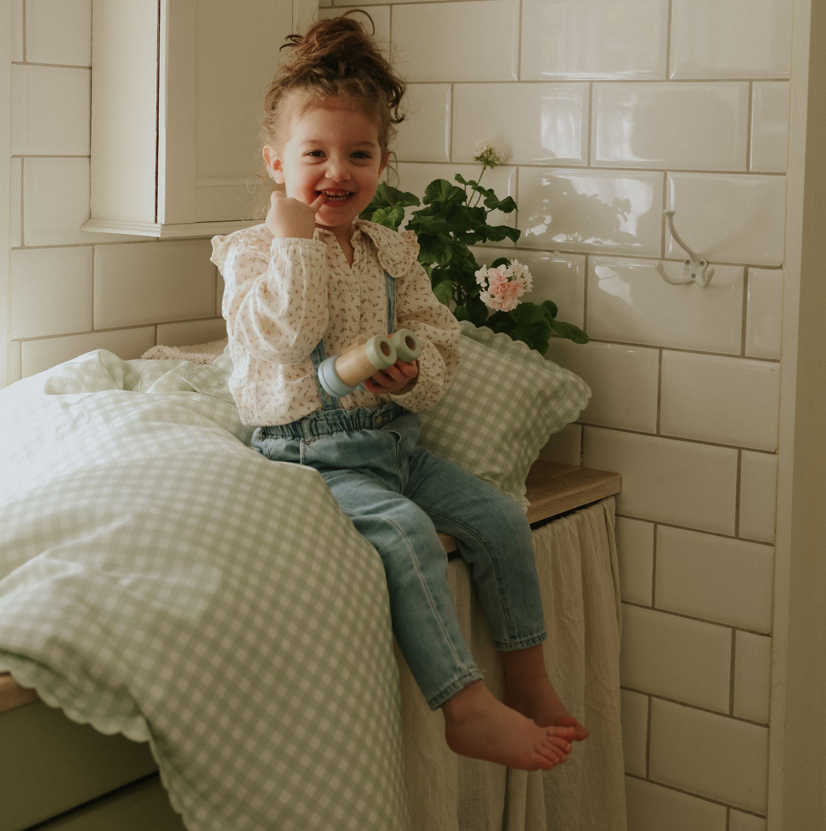 Picnic Gingham Toddler Duvet - Green