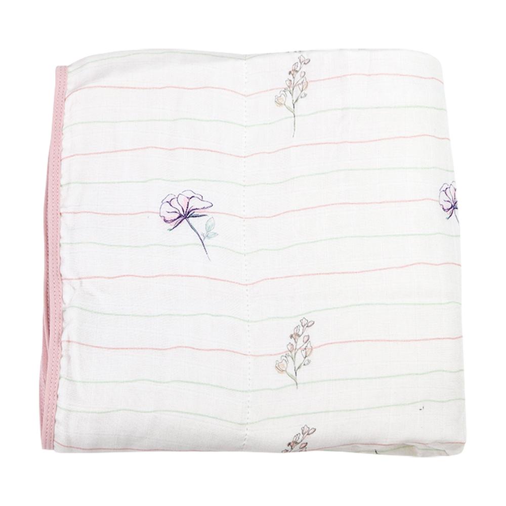 Flower And Pink Oversized Bamboo Muslin Quilted Blanket