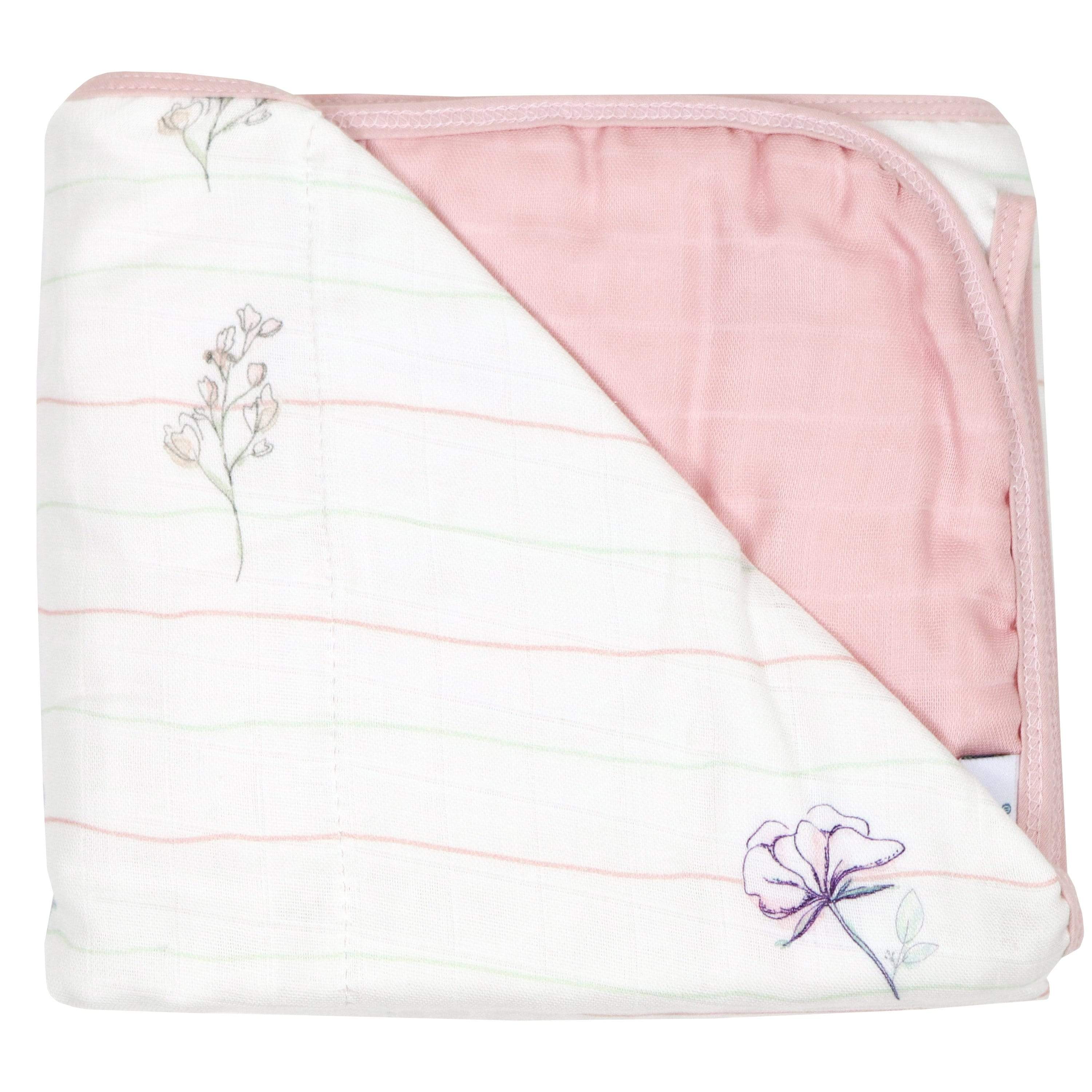 Flower And Pink Oversized Bamboo Muslin Quilted Blanket
