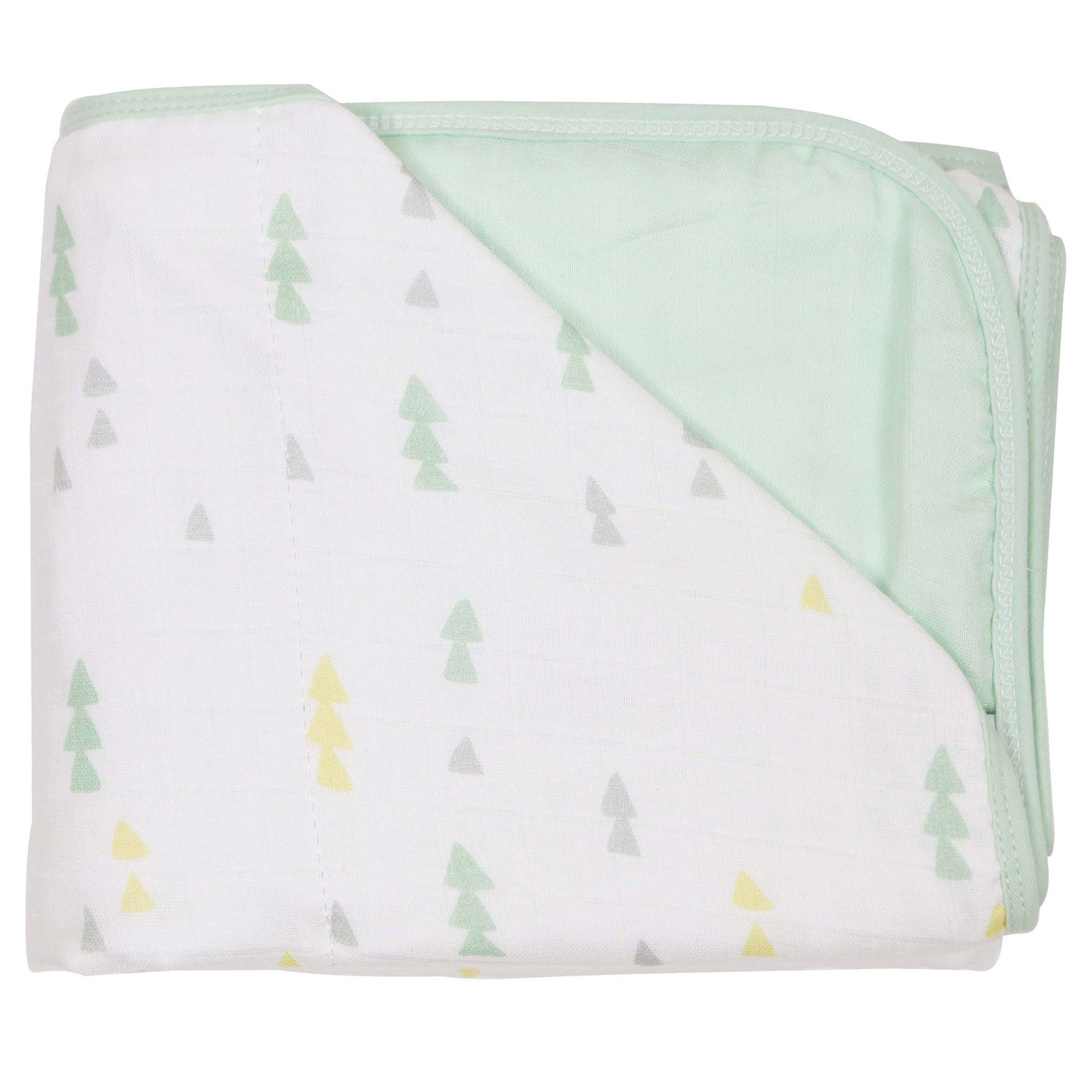 Triangles And Mint Oversized Bamboo Muslin Quilted Blanket
