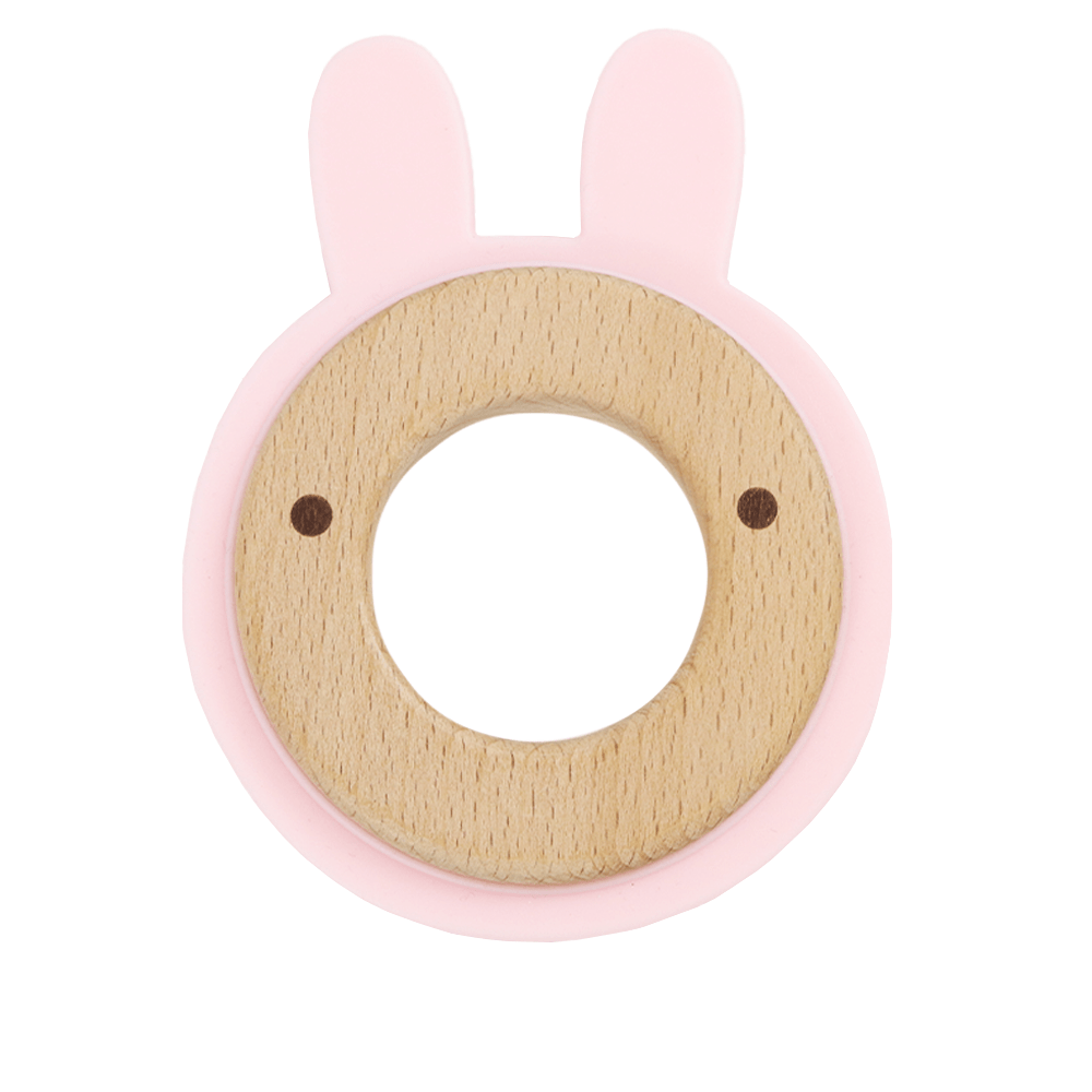 Pink Bunny Silcone + Wood Teether