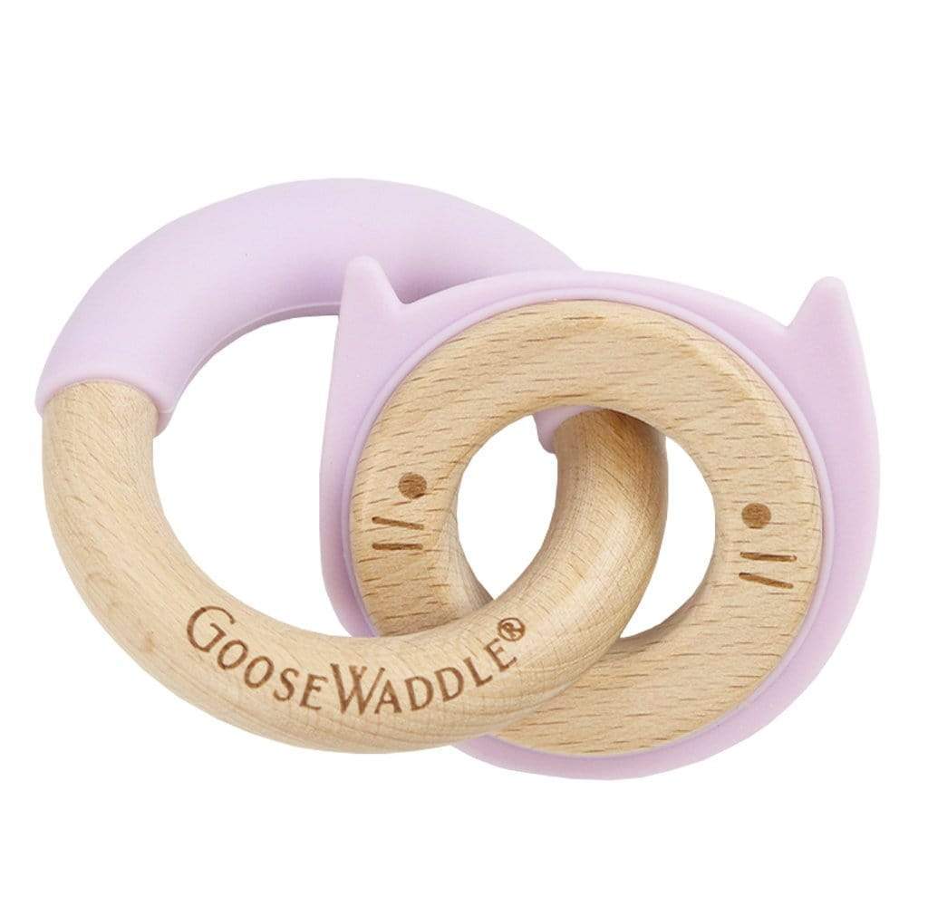 Lavender Kitten Silicone + Wood Double Teether
