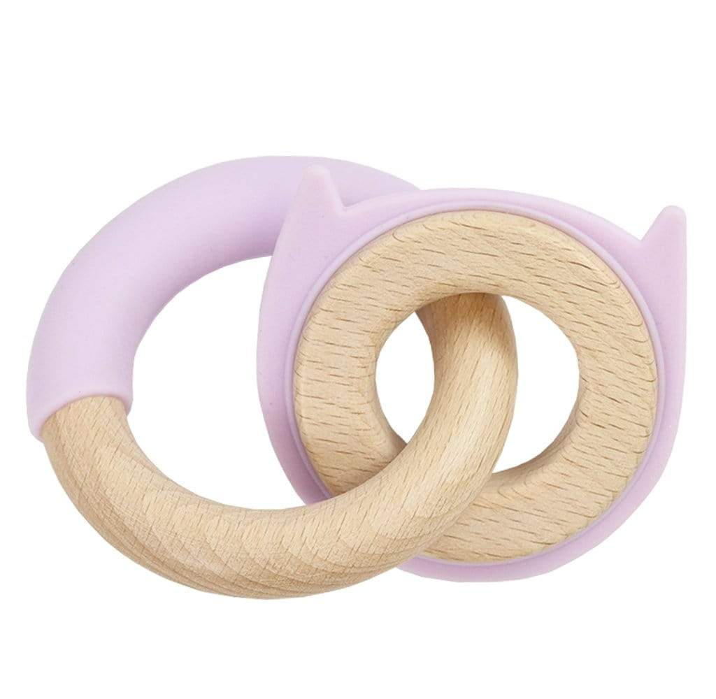 Lavender Kitten Silicone + Wood Double Teether