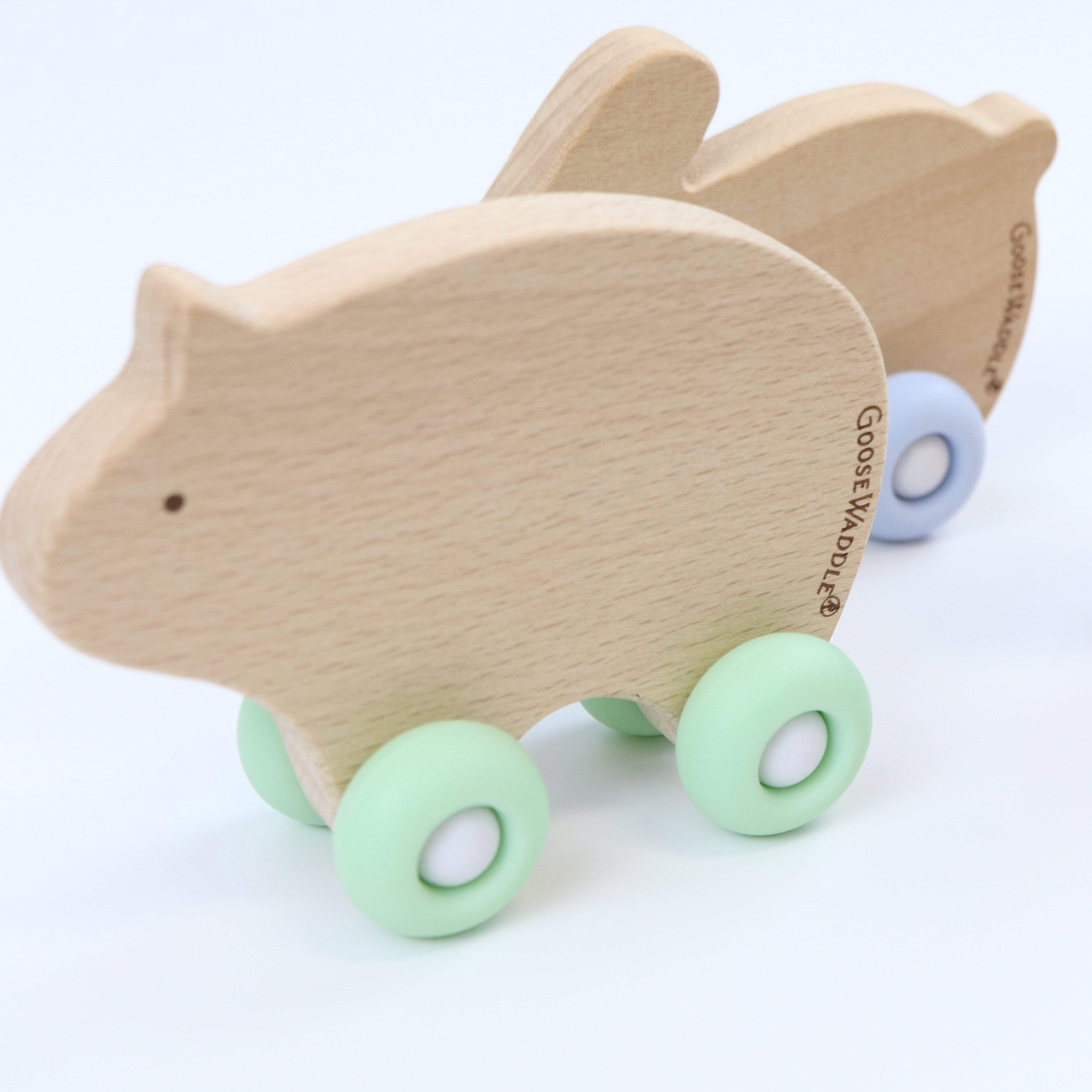 Mint Bear Silicone + Wood Teether With Wheels