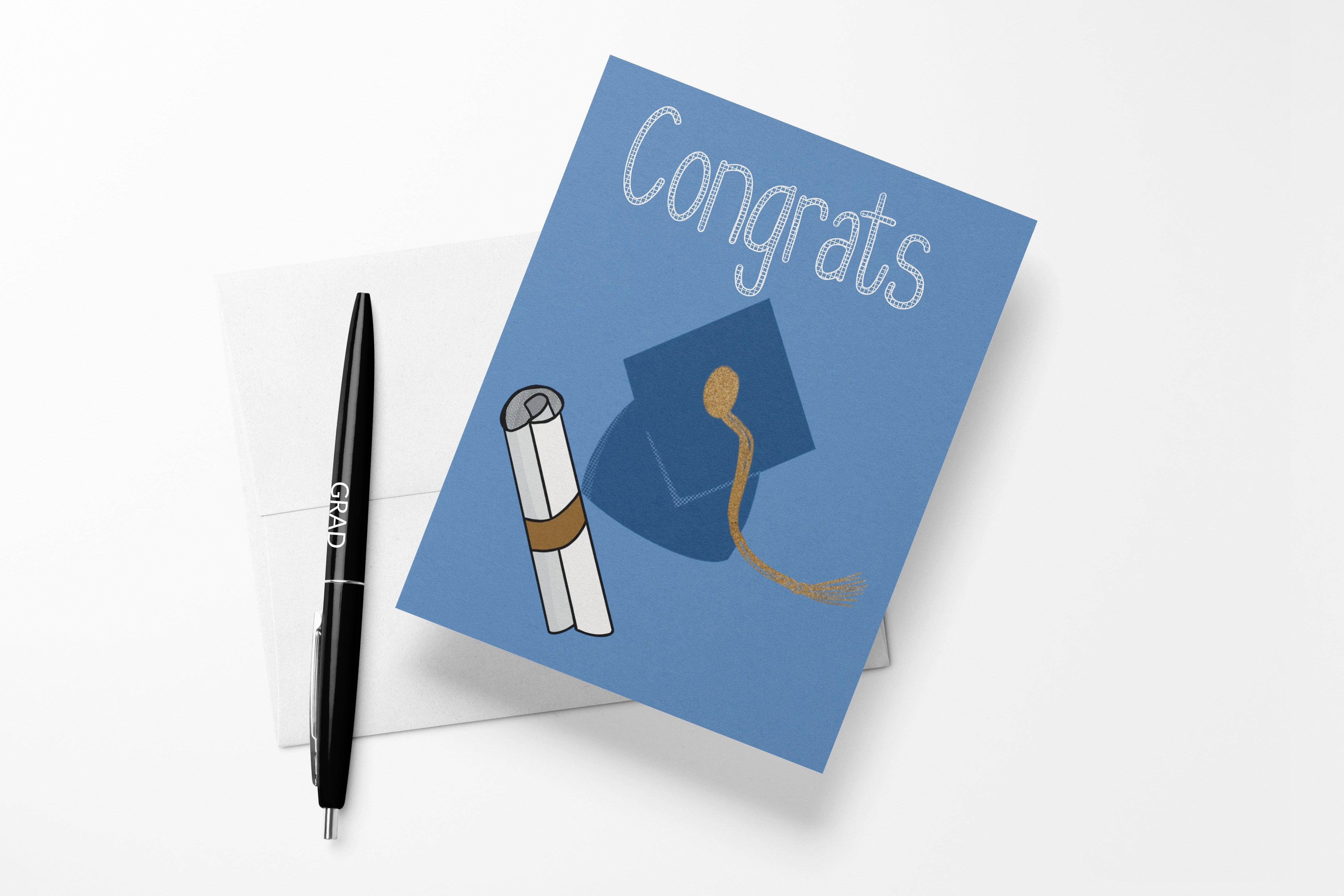 Graduation Congratulations Card — Grad Cap & Diploma, Illustrated Graduation Card