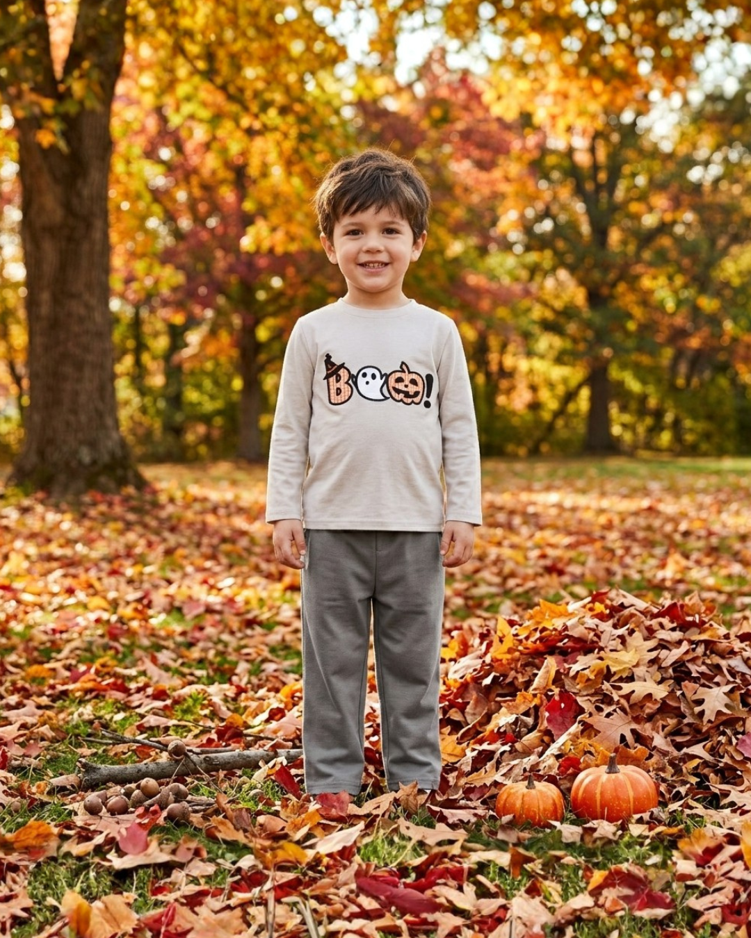 Gray Boo Applique Shirt And Pants Set
