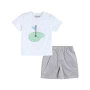 Gray Gingham Golf Tee And Shorts 2 Pc Set