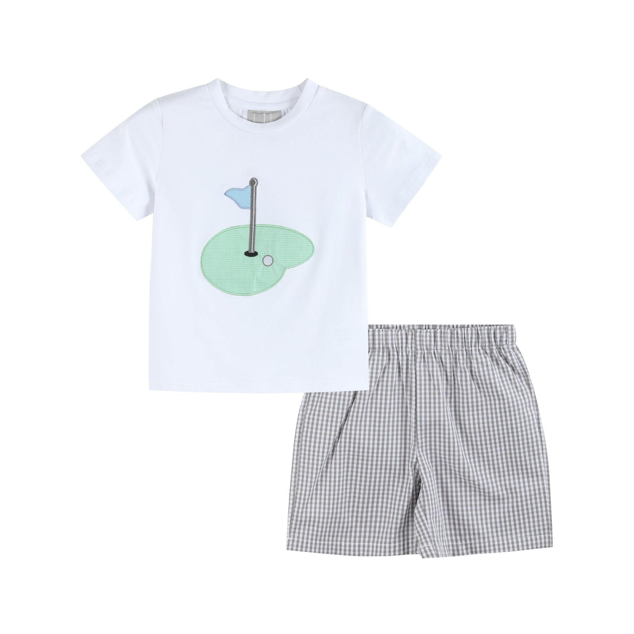 Gray Gingham Golf Tee And Shorts 2 Pc Set