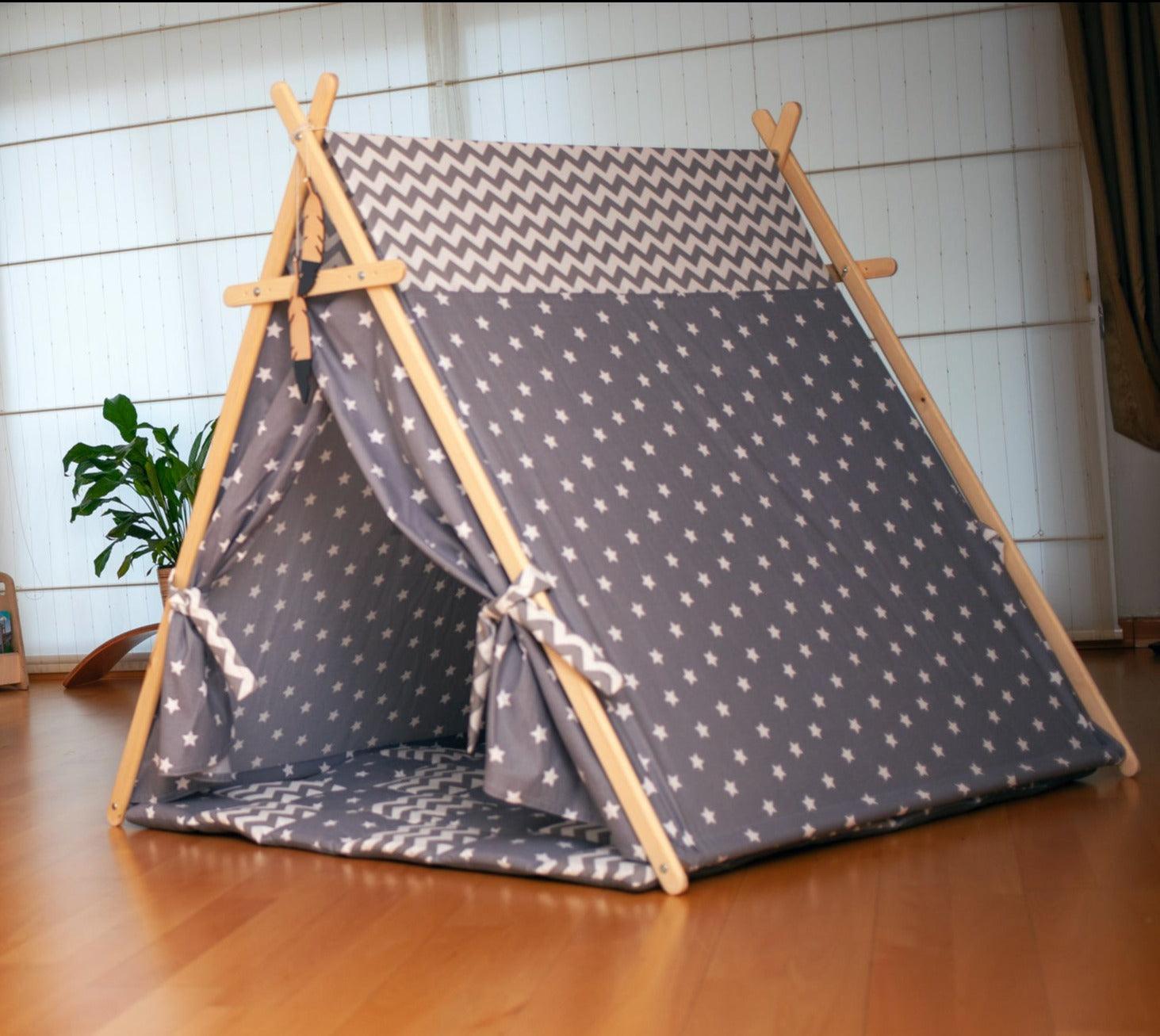 Gray Stars Play Tent And Play Mat