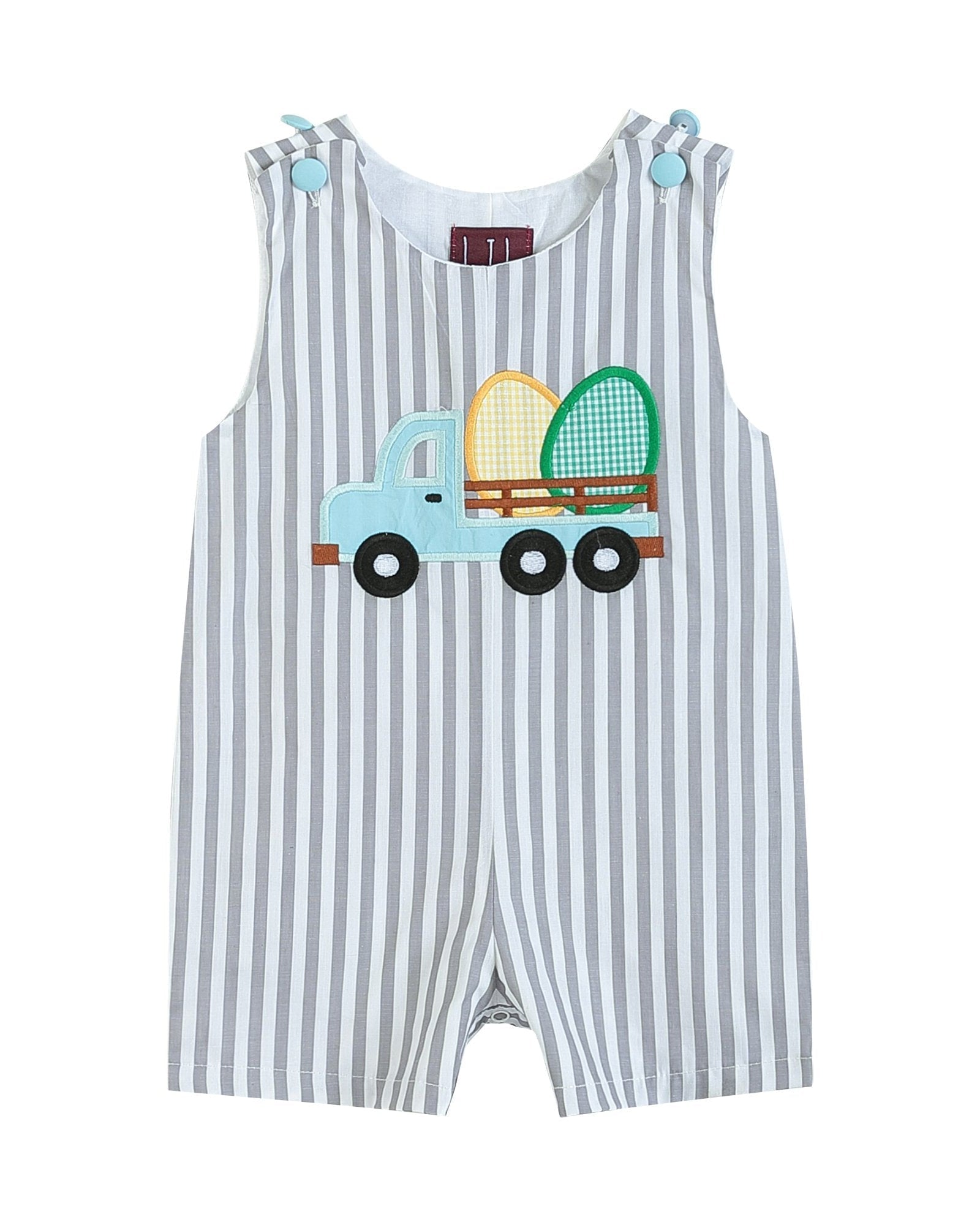 Gray Striped Easter Egg Truck Shortalls