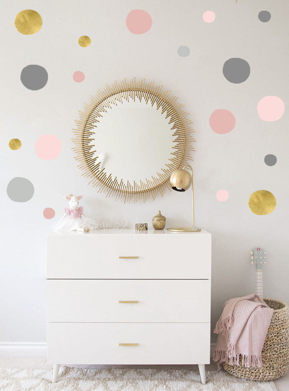 Colorful Watercolor Polka Dots - Fabric Nursery Wall Art Decals