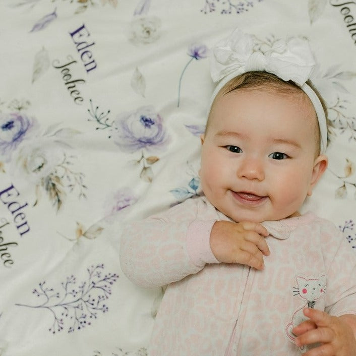 Personalized Baby Blanket – Crystal Jean Lavender Baby Deluxe Floral Minky Throw