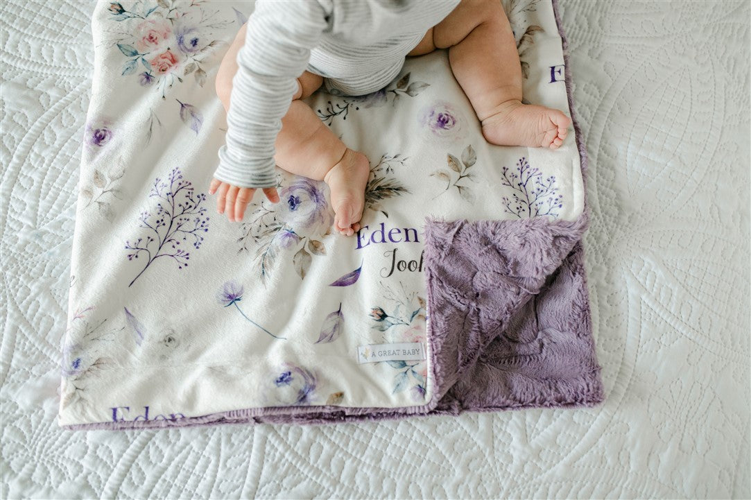 Personalized Baby Blanket – Crystal Jean Lavender Baby Deluxe Floral Minky Throw