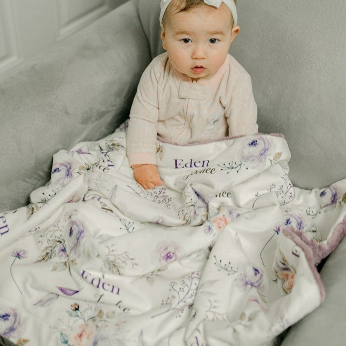 Personalized Baby Blanket – Crystal Jean Lavender Baby Deluxe Floral Minky Throw