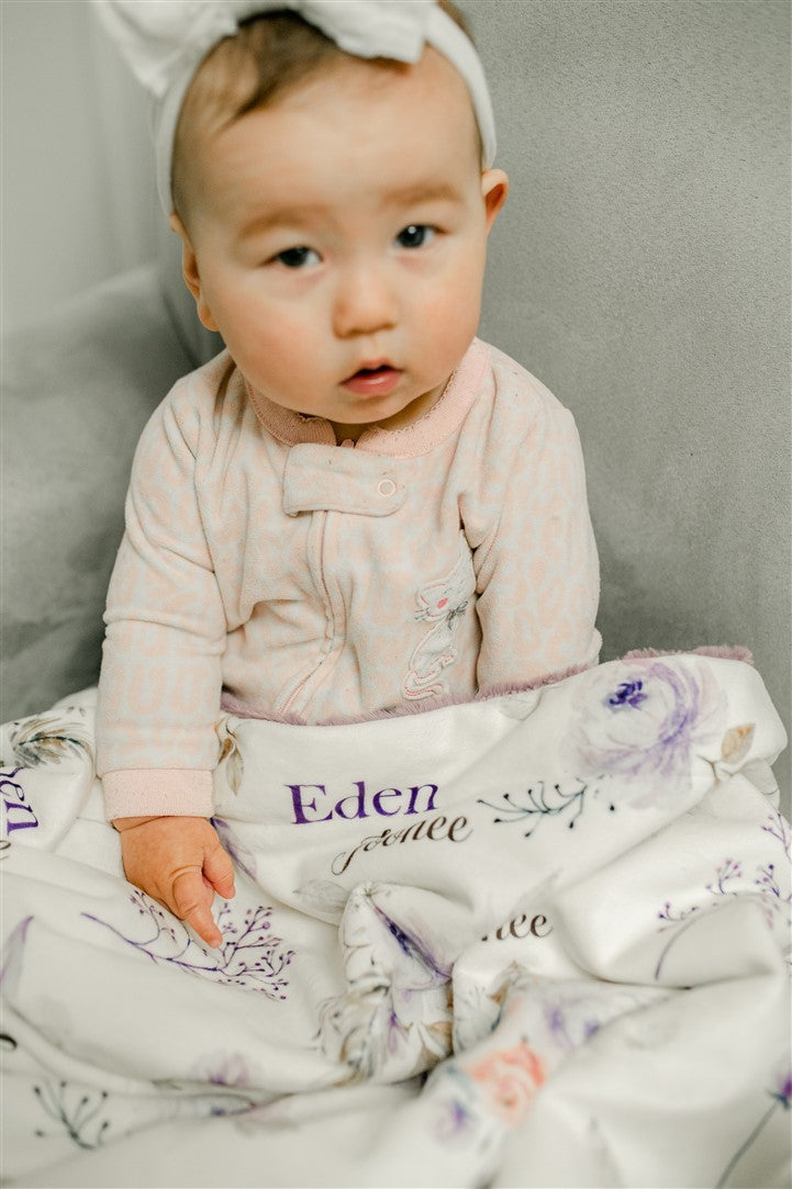 Personalized Baby Blanket – Crystal Jean Lavender Baby Deluxe Floral Minky Throw