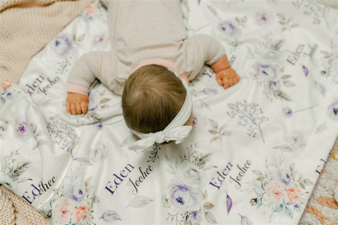 Personalized Baby Blanket – Crystal Jean Lavender Baby Deluxe Floral Minky Throw
