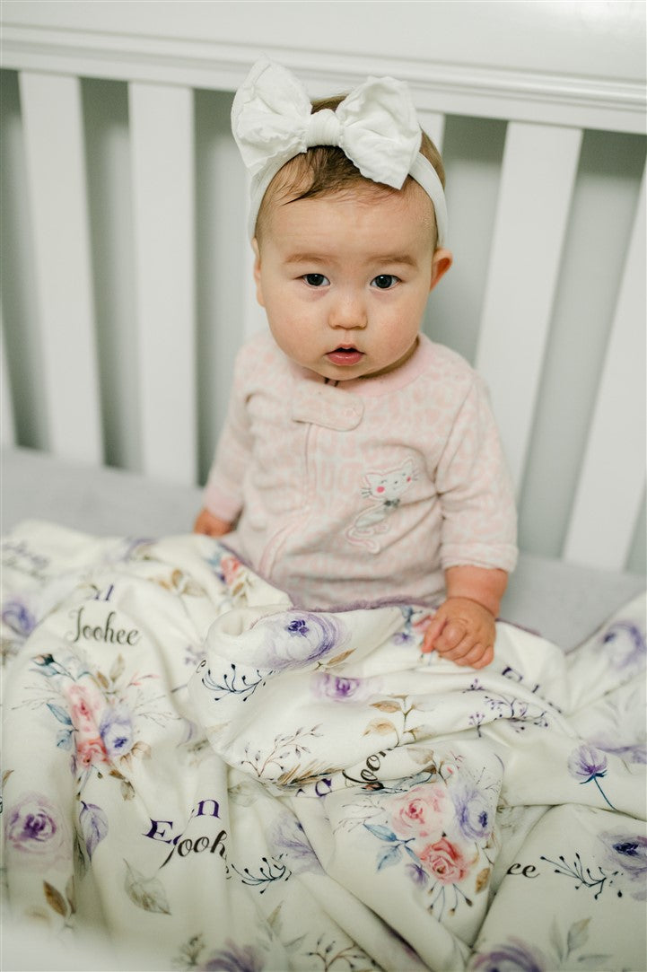Personalized Baby Blanket – Crystal Jean Lavender Baby Deluxe Floral Minky Throw