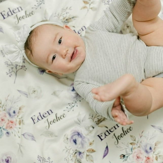 Personalized Baby Blanket – Crystal Jean Lavender Baby Deluxe Floral Minky Throw