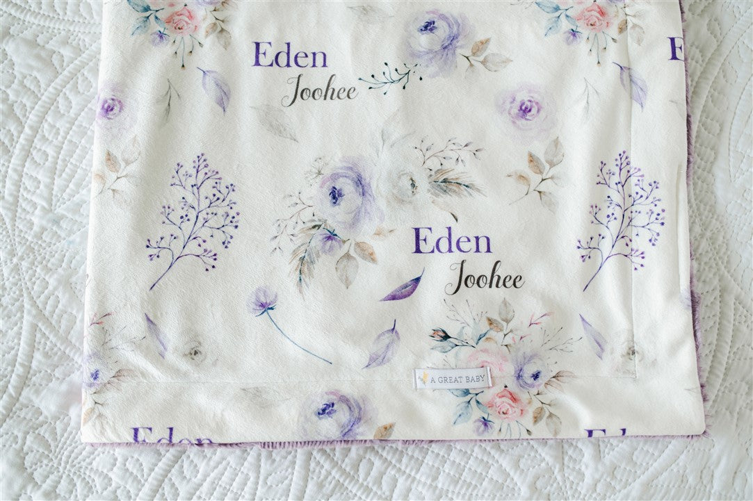 Personalized Baby Blanket – Crystal Jean Lavender Baby Deluxe Floral Minky Throw