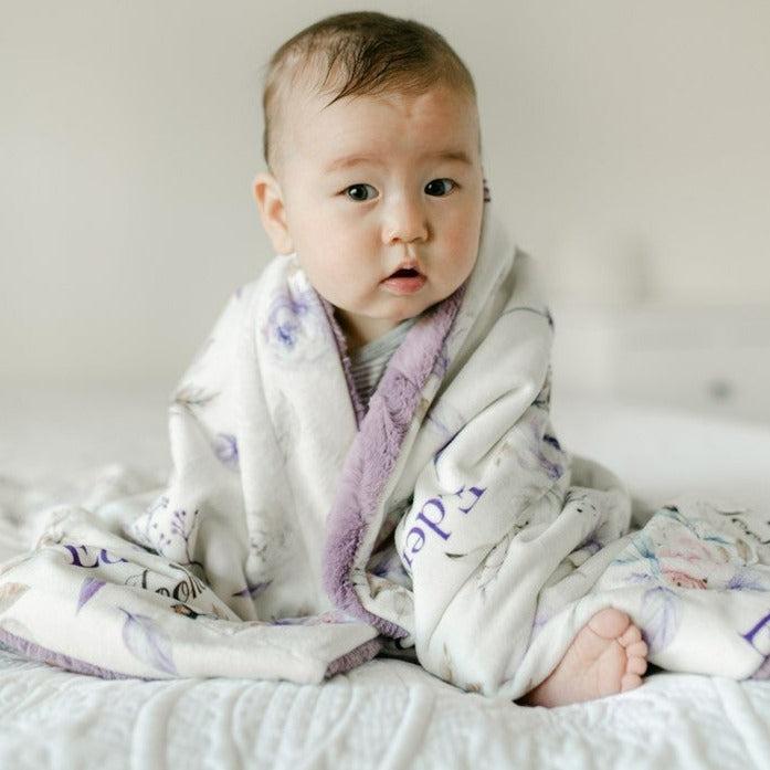 Personalized Baby Blanket – Crystal Jean Lavender Baby Deluxe Floral Minky Throw