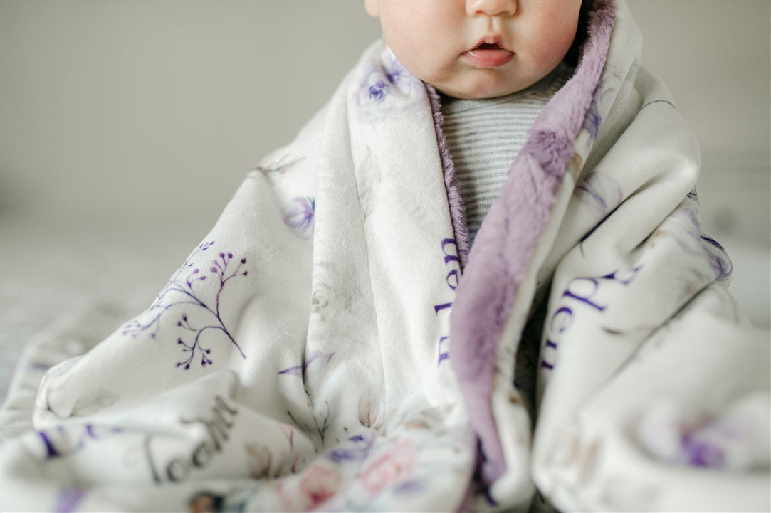 Personalized Baby Blanket – Crystal Jean Lavender Baby Deluxe Floral Minky Throw