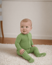 Green Bamboo Zipper Footie