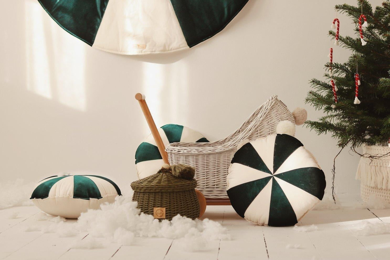 Green Circus Round Patchwork Pillow