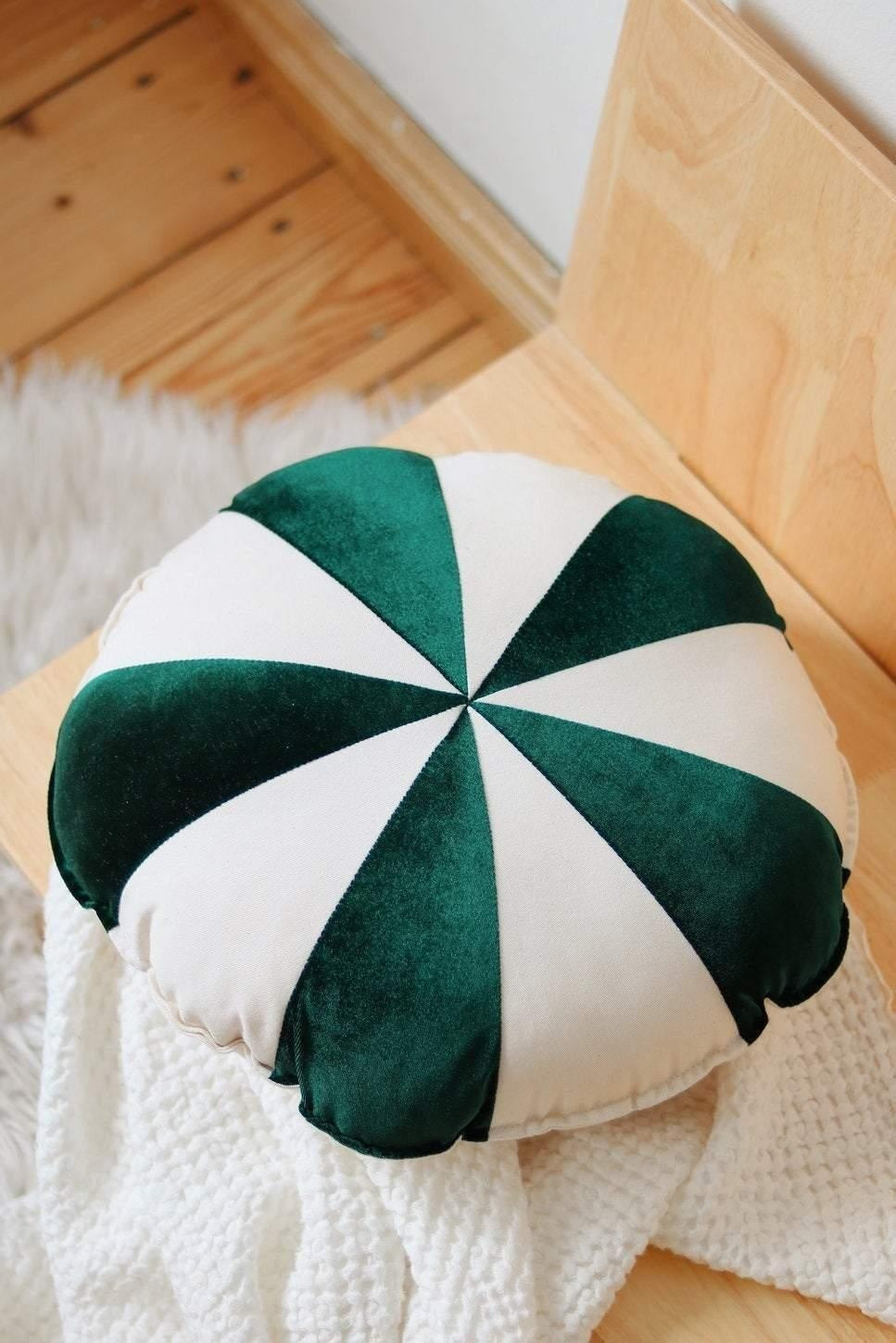 Green Circus Round Patchwork Pillow