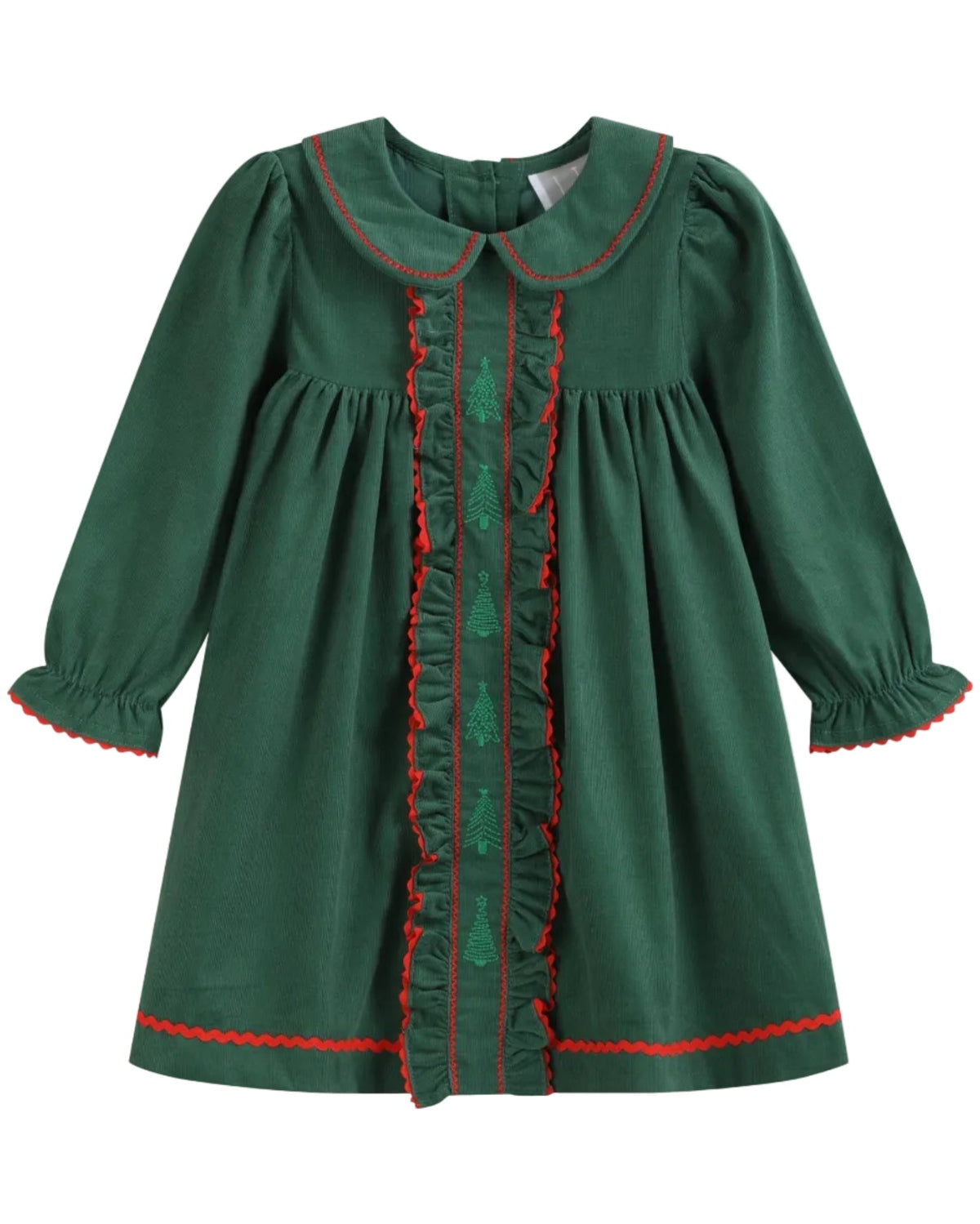 Green Corduroy Christmas Tree Ruffle Dress
