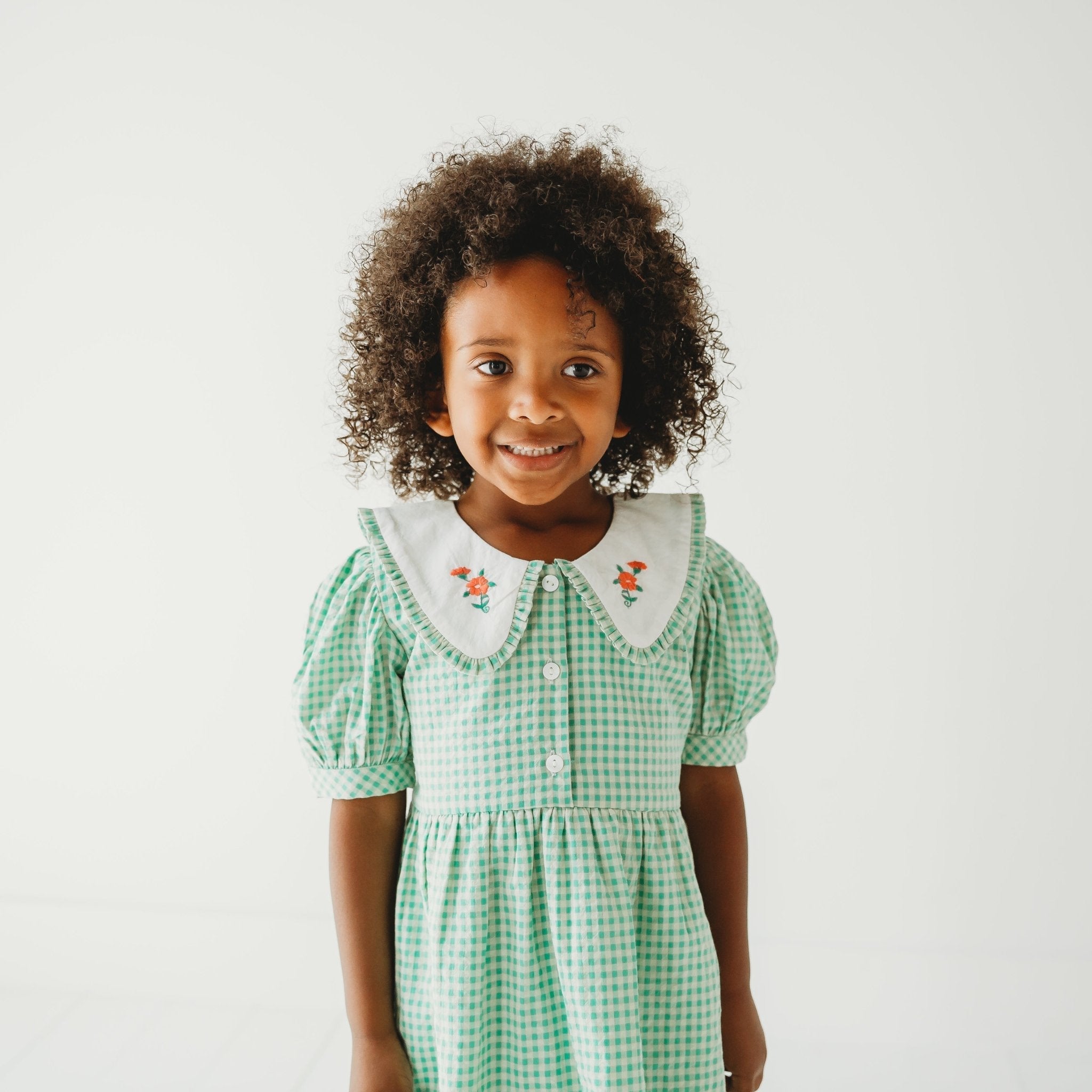 Green Gingham Emb. Mia Dress