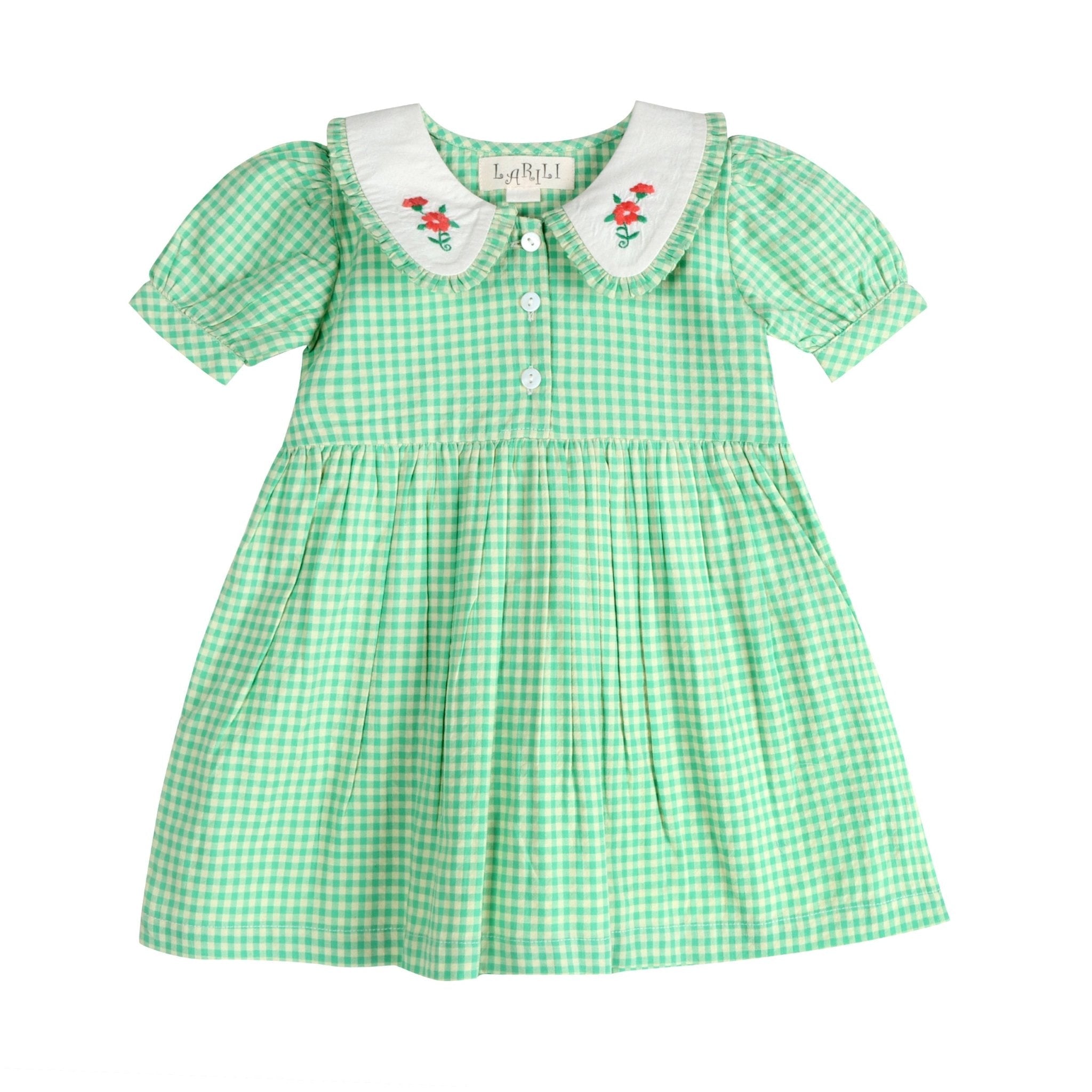 Green Gingham Emb. Mia Dress