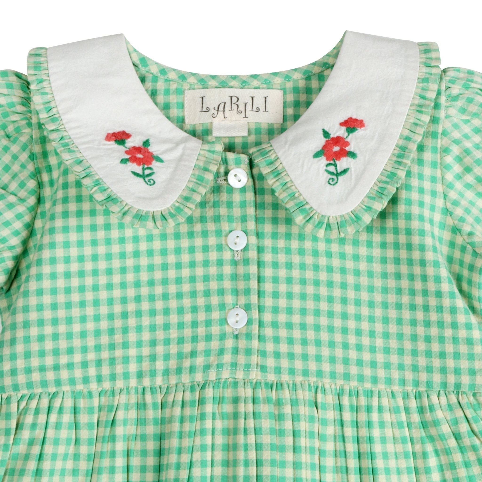 Green Gingham Emb. Mia Dress