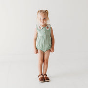 Green Gingham Emb. Mia Girl Romper