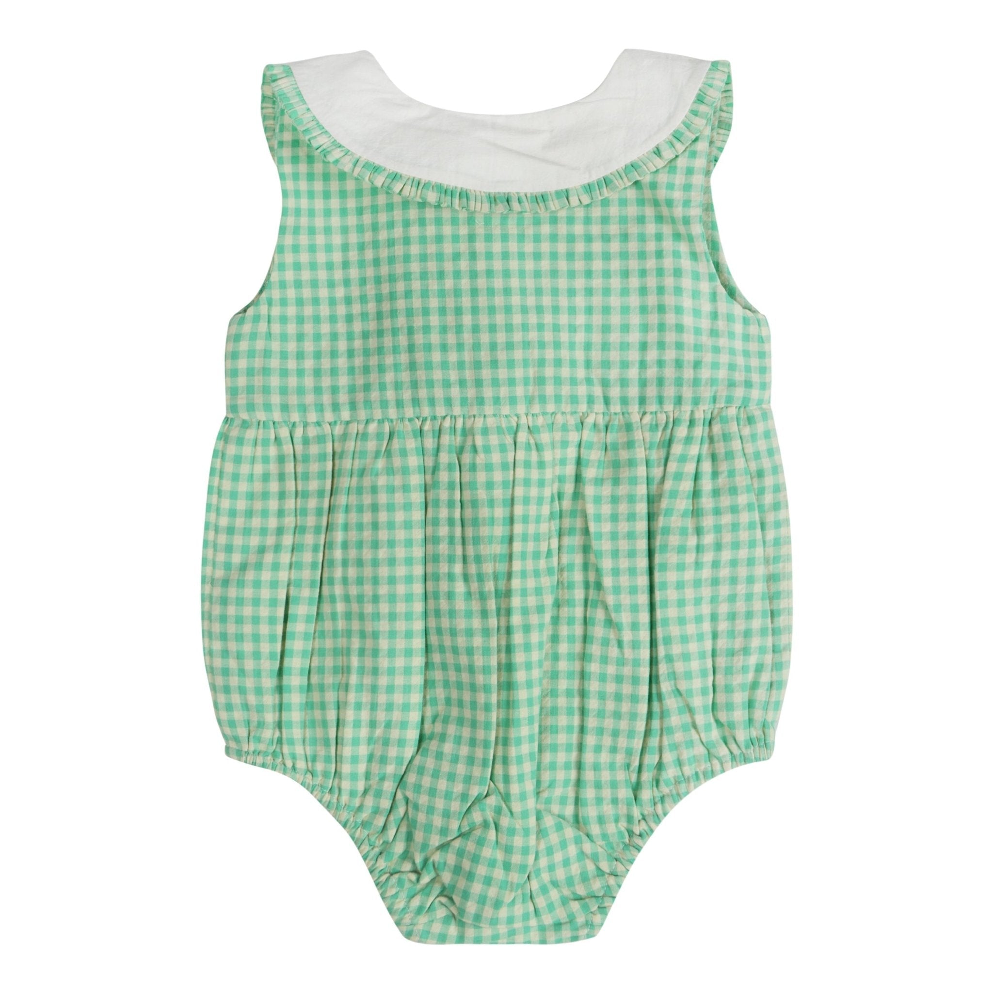 Green Gingham Emb. Mia Girl Romper