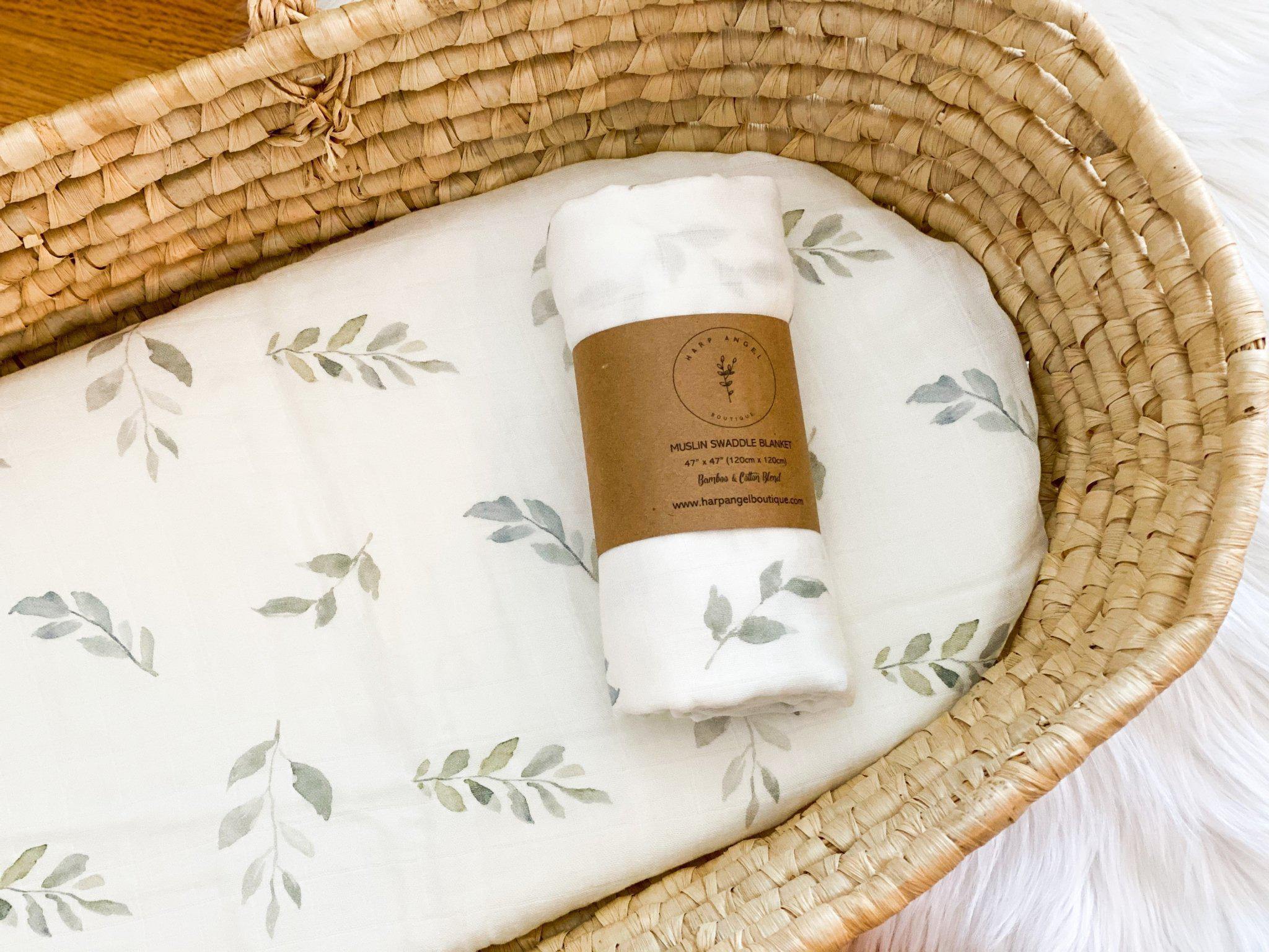 Muslin Swaddle Blanket - Green Leaves