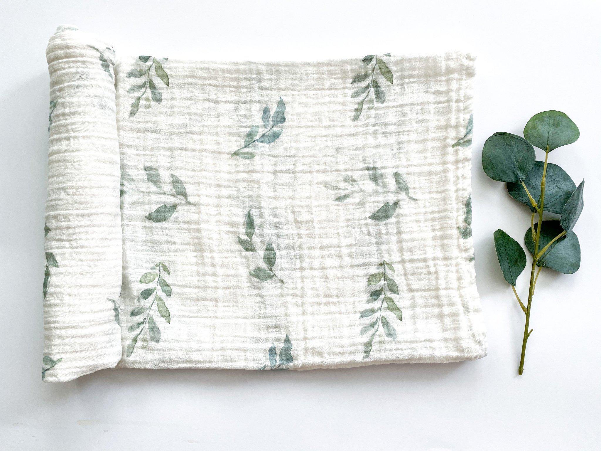 Muslin Swaddle Blanket - Green Leaves