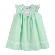 Green Seersucker Easter Bunny Smocked Bishop Dress
