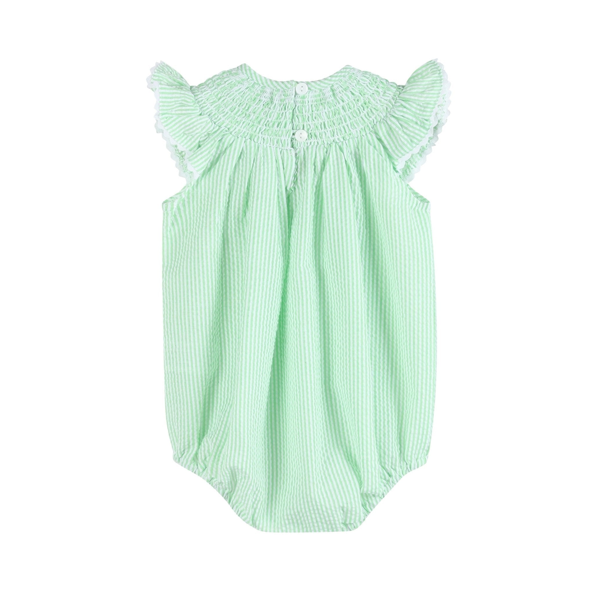 Green Seersucker Easter Bunny Smocked Flutter Romper