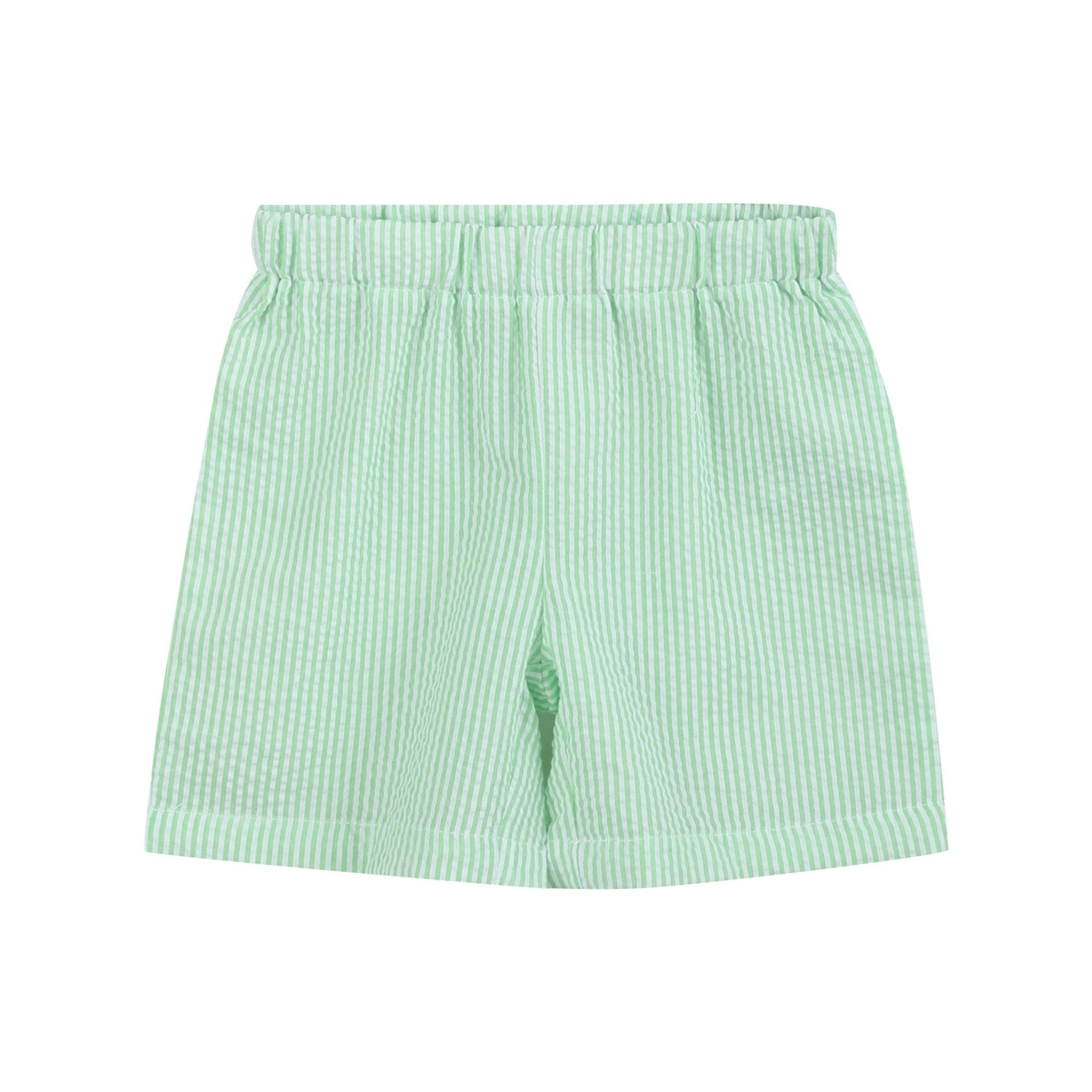 Green Seersucker Shorts And Easter Bunny Smocked Shirt Set