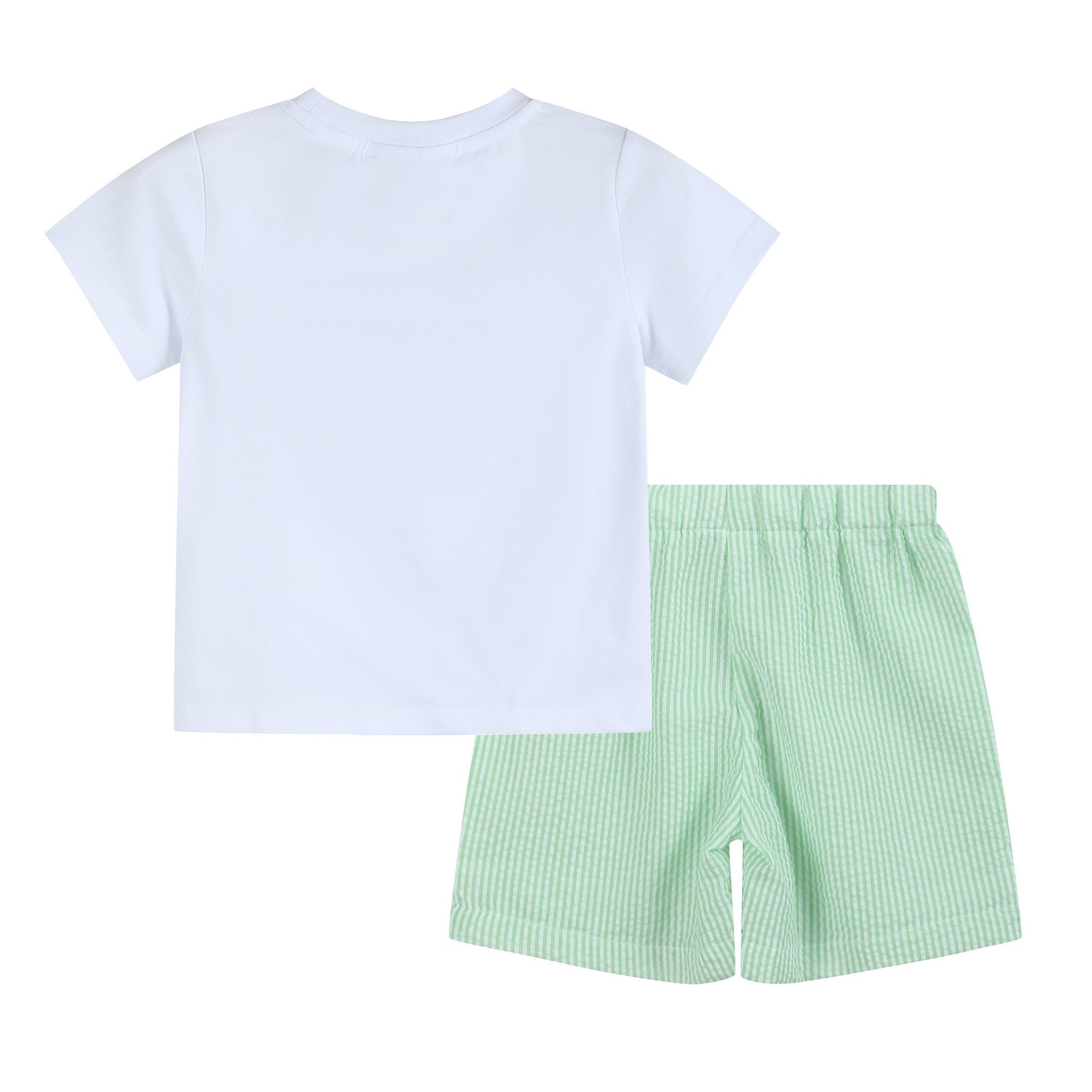 Green Seersucker Shorts And Easter Bunny Smocked Shirt Set