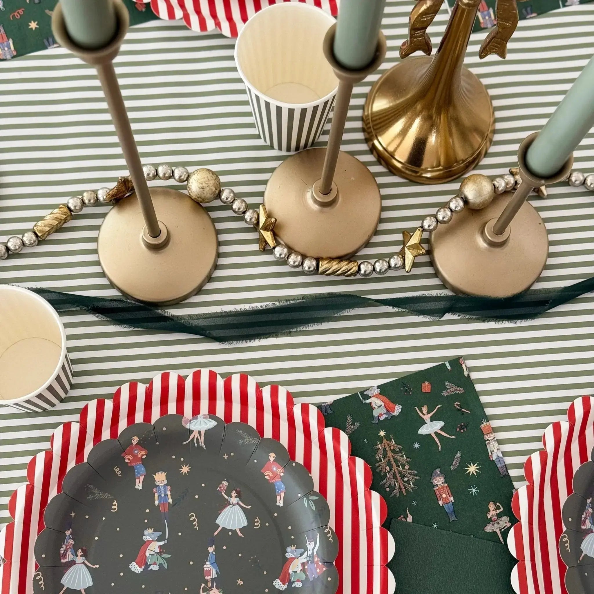 Green Striped Paper Table Runner – 19.5” X 150” | Disposable Party Table Décor