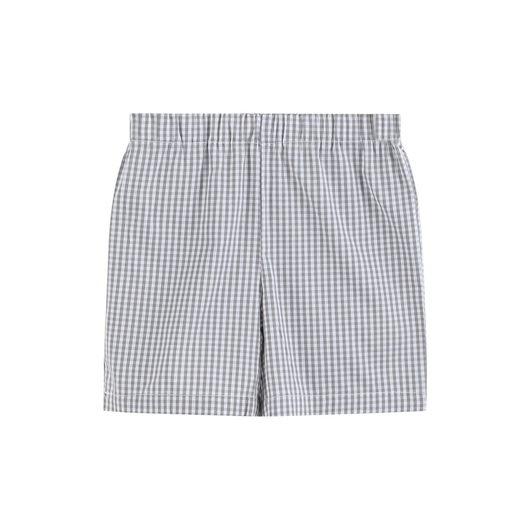 Green Tractor Smocked T-shirt And Gray Gingham Shorts Set