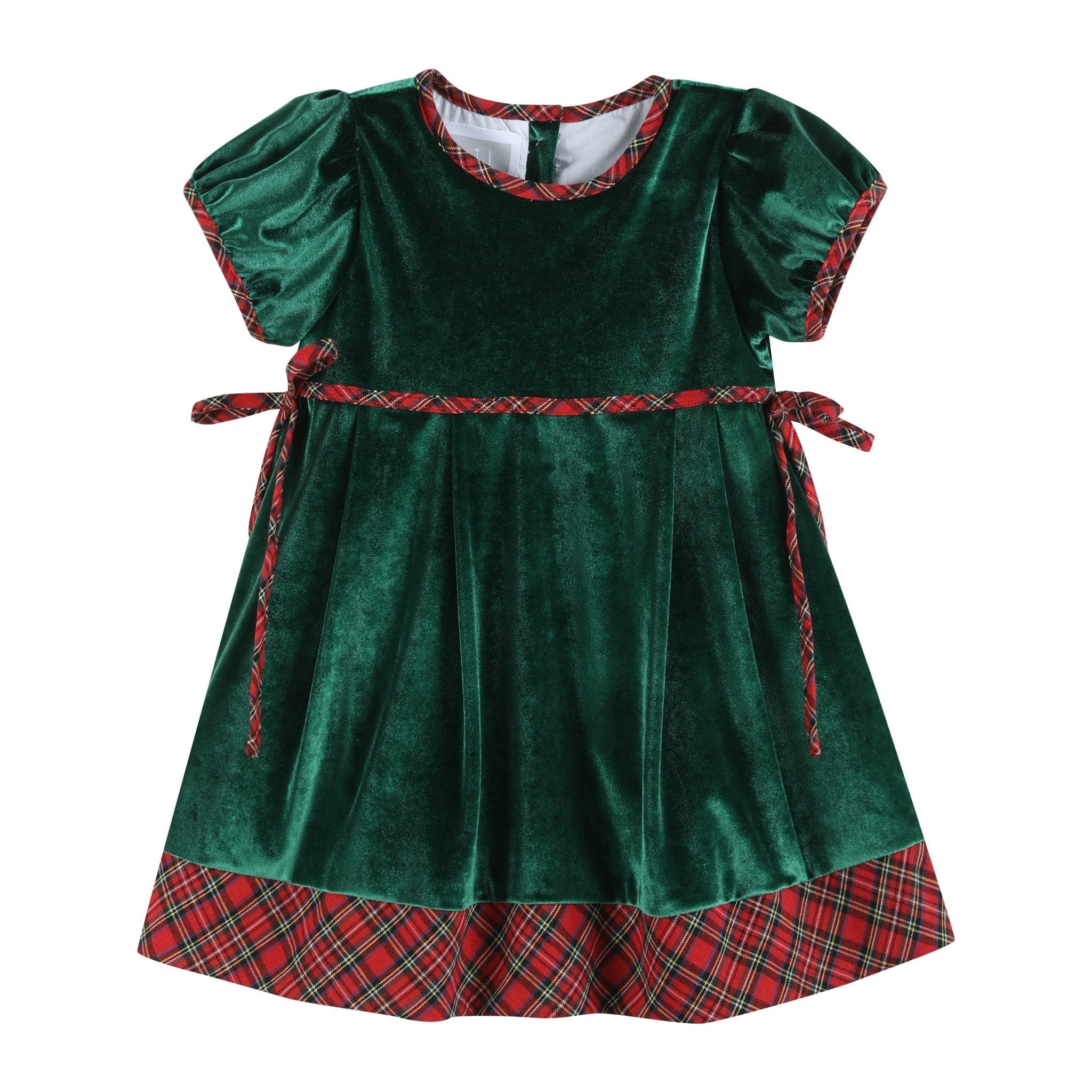 Green Velvet Tartan Bows Dress