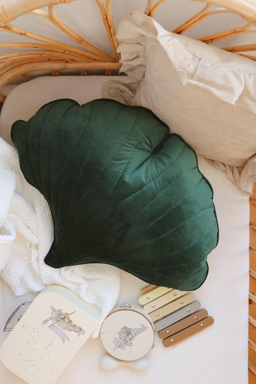 Velvet Green Ginkgo Leaf Pillow