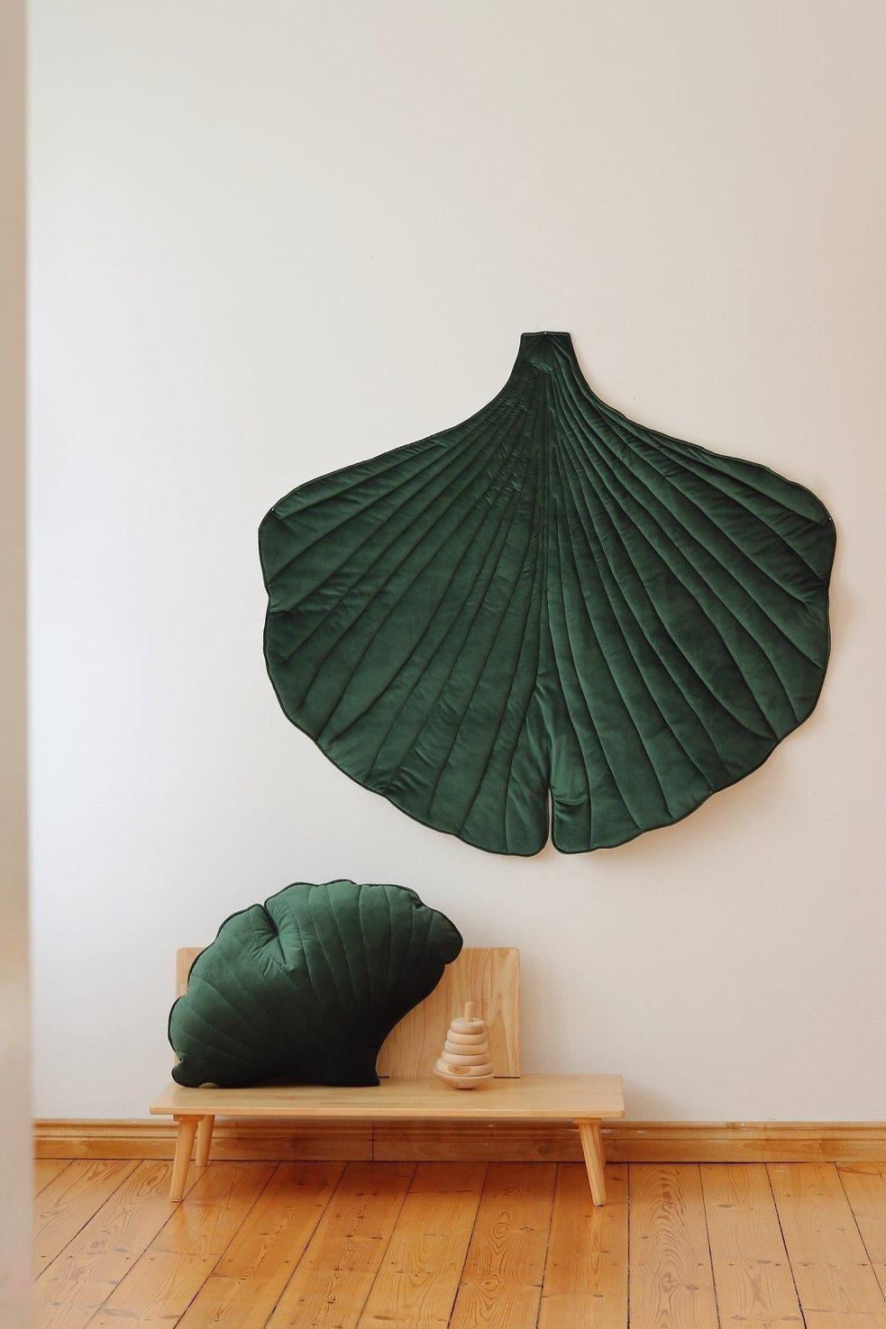 Velvet Green Ginkgo Leaf Pillow